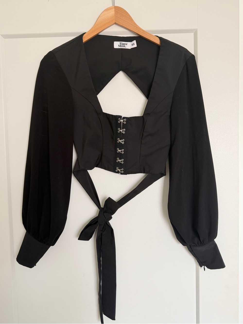 Tiger Mist Black Corset Tie-Back Balloon Sleeve Top